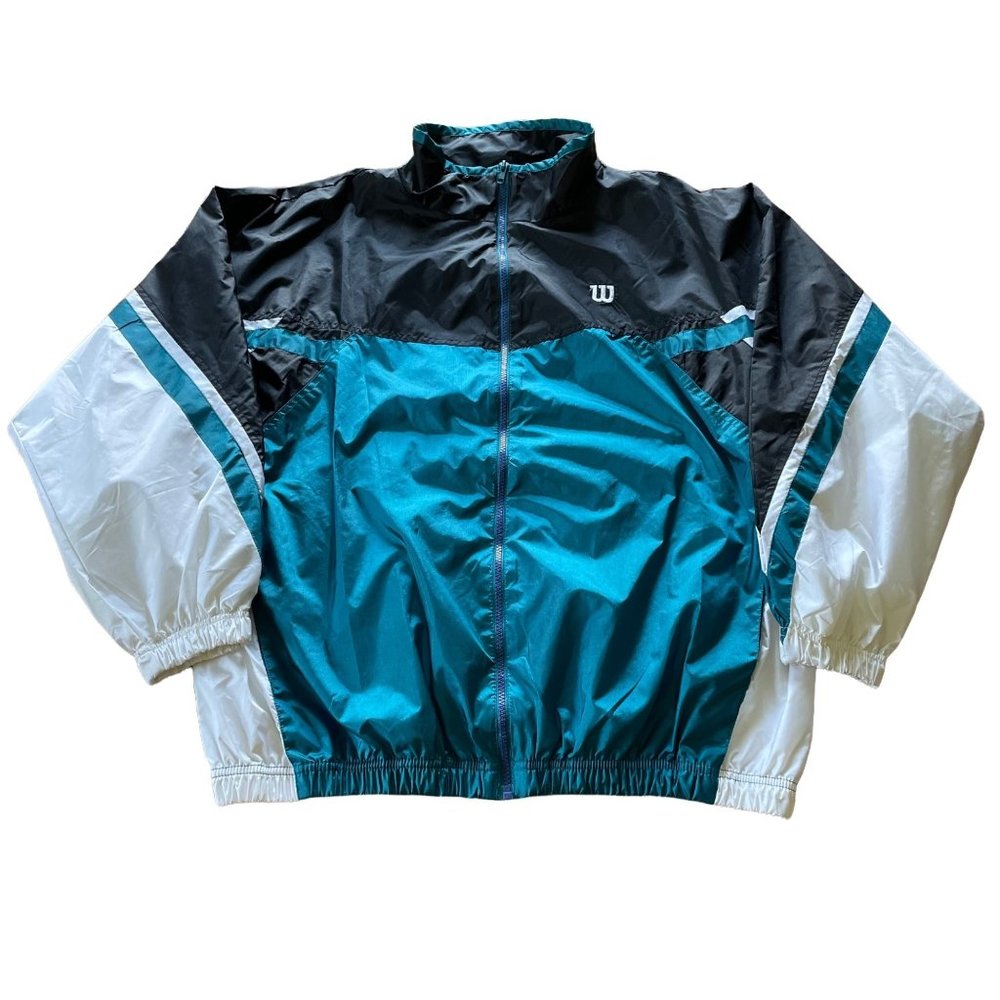 Vintage Wilson Advantage Teal White Black Full Zip Windbreaker Jacket